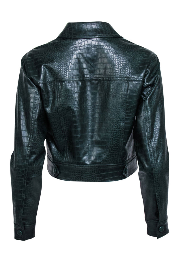 Current Boutique-Veronica Beard - Green Croc Embossed "Hendrix" Faux Leather Jacket Sz 0
