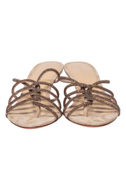 Current Boutique-Veronica Beard - Beige w/ Bronze Jewel Embellished Strap Open Toe Pumps Sz 7.5