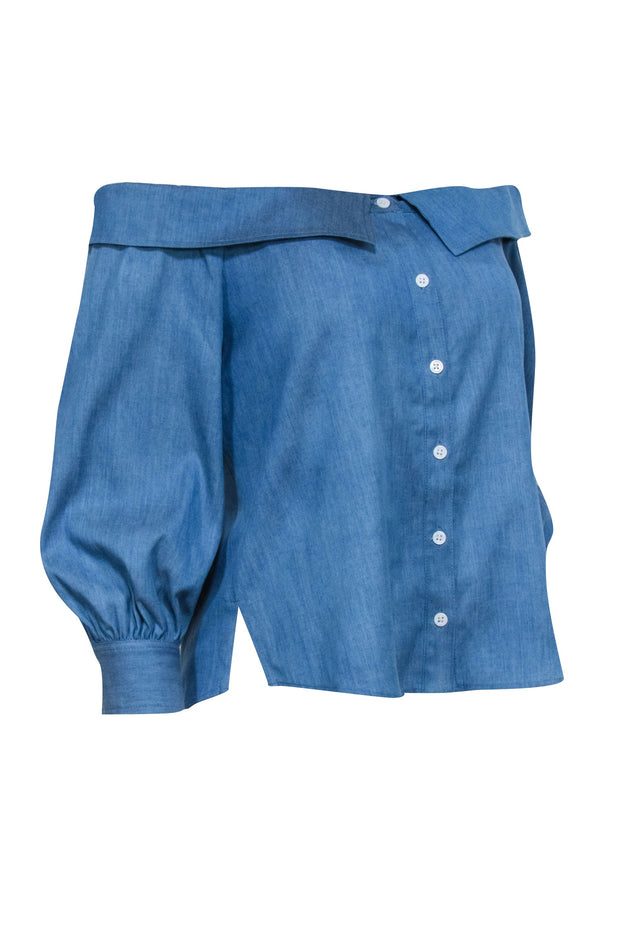 Current Boutique-Veronica Beard - Blue Chambray Off The Shoulder Top Sz 2