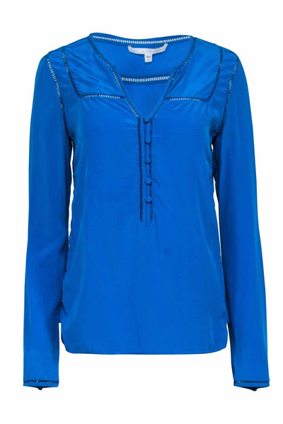 Current Boutique-Veronica Beard - Teal Blue Long Sleeve Silk Blouse Sz 2