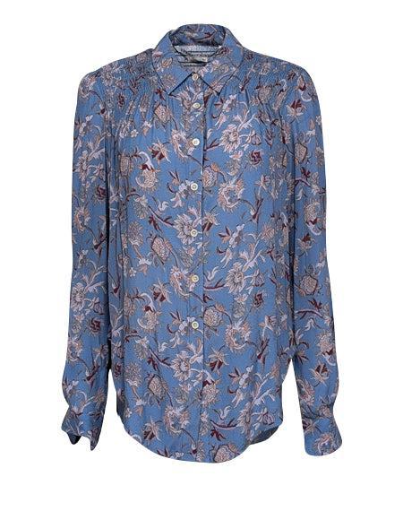 Current Boutique-Veronica Beard - Blue Multicolor Floral Print Smocked Blouse Sz 4