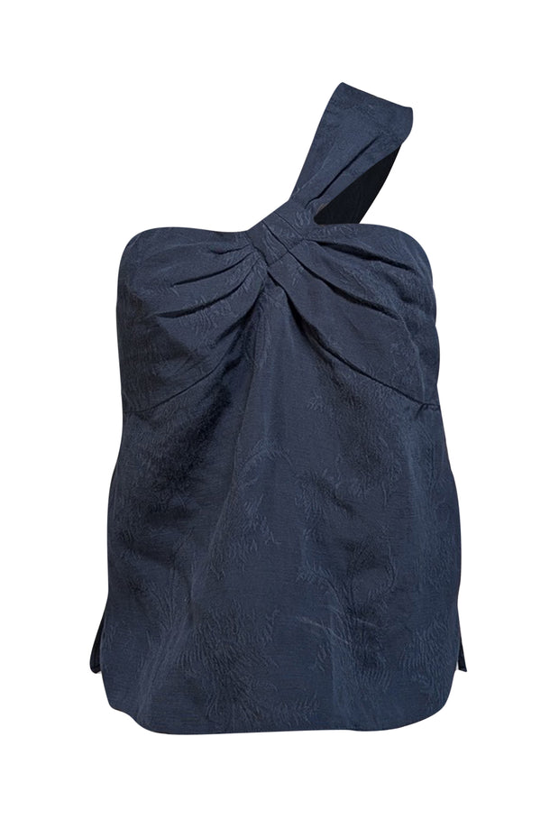 Current Boutique-Veronica Beard - Navy Floral Jacquard Gathered One Shoulder Top Sz 6