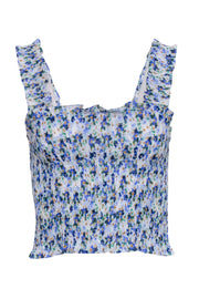 Current Boutique-Veronica Beard - Blue Multicolor Printed Smocked Cropped Top Sz XS