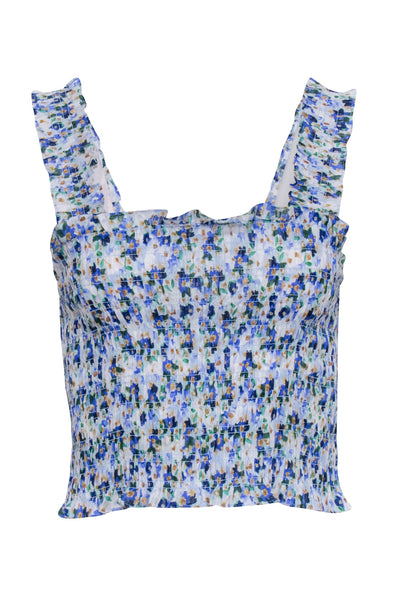 Current Boutique-Veronica Beard - Blue Multicolor Printed Smocked Cropped Top Sz XS