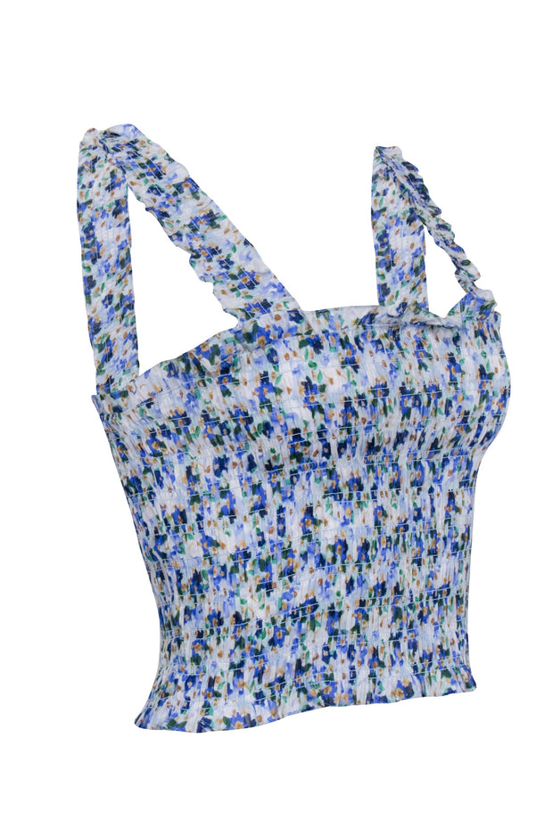 Current Boutique-Veronica Beard - Blue Multicolor Printed Smocked Cropped Top Sz XS
