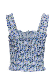 Current Boutique-Veronica Beard - Blue Multicolor Printed Smocked Cropped Top Sz XS