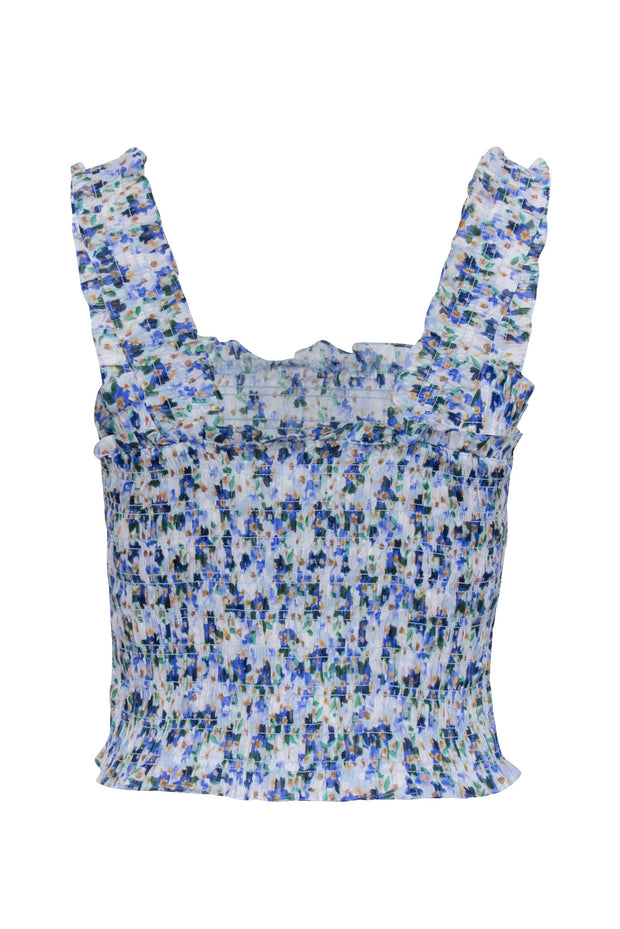 Current Boutique-Veronica Beard - Blue Multicolor Printed Smocked Cropped Top Sz XS
