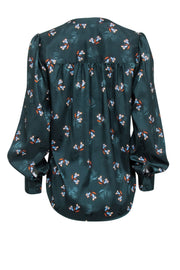 Current Boutique-Veronica Beard - Dark Green Floral Print Satin Blouse Sz S