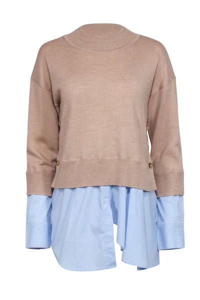 Current Boutique-Veronica Beard - Beige Wool Sweater w/ Striped Shirting Sz M