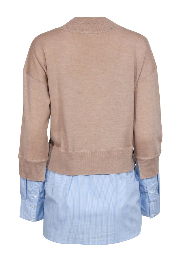 Current Boutique-Veronica Beard - Beige Wool Sweater w/ Striped Shirting Sz M