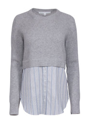 Current Boutique-Veronica Beard - Grey Cashmere "Garrett" Sweater w/ Striped Shirting Sz M
