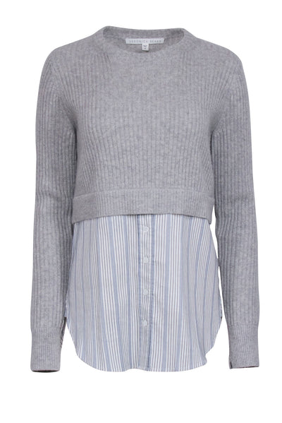 Current Boutique-Veronica Beard - Grey Cashmere "Garrett" Sweater w/ Striped Shirting Sz M