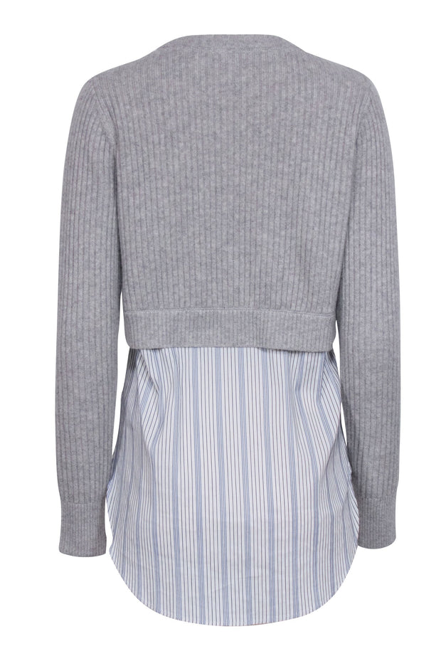 Current Boutique-Veronica Beard - Grey Cashmere "Garrett" Sweater w/ Striped Shirting Sz M