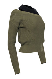 Current Boutique-Veronica Beard - Green & Black Cold Shoulder Sweater Sz XS