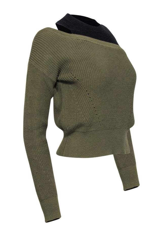 Current Boutique-Veronica Beard - Green & Black Cold Shoulder Sweater Sz XS