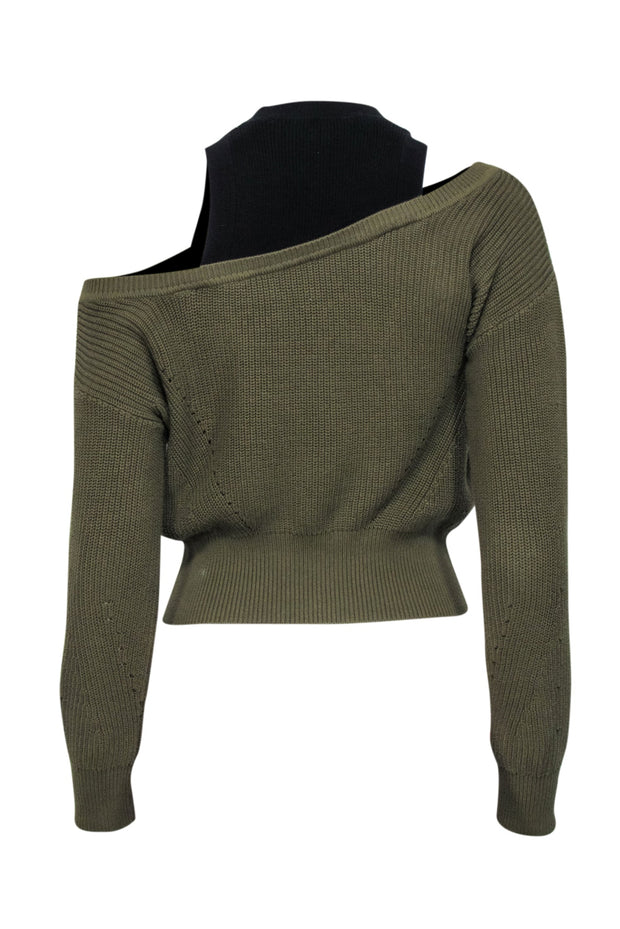Current Boutique-Veronica Beard - Green & Black Cold Shoulder Sweater Sz XS