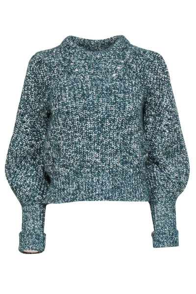 Current Boutique-Veronica Beard - Green & White Chunky Knit "Roopa" Sweater Sz XS