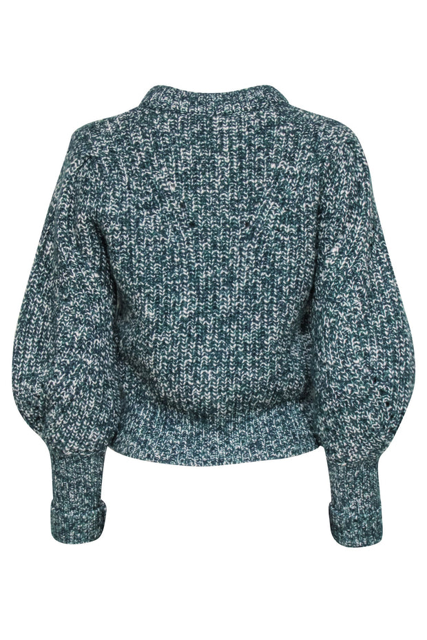 Current Boutique-Veronica Beard - Green & White Chunky Knit "Roopa" Sweater Sz XS