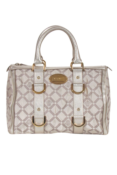 Current Boutique-Versace - Gold & Beige Logo Print Handbag
