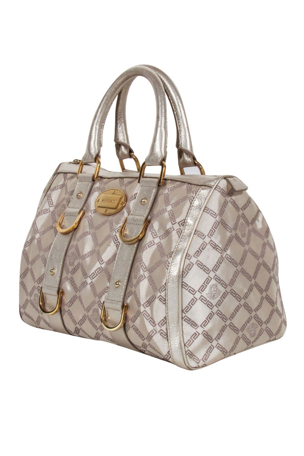 Current Boutique-Versace - Gold & Beige Logo Print Handbag