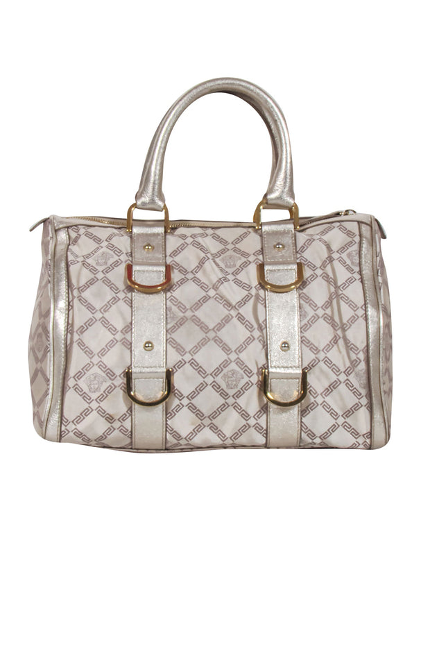 Current Boutique-Versace - Gold & Beige Logo Print Handbag