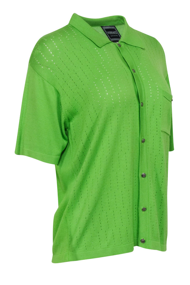 Current Boutique-Versace Jeans Couture - Green Knit Button Front Top Sz M
