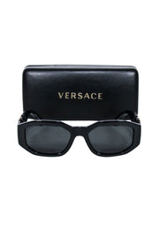 Current Boutique-Versace - Black Rectangular Sunglasses w/ Gold Logo Head Sides