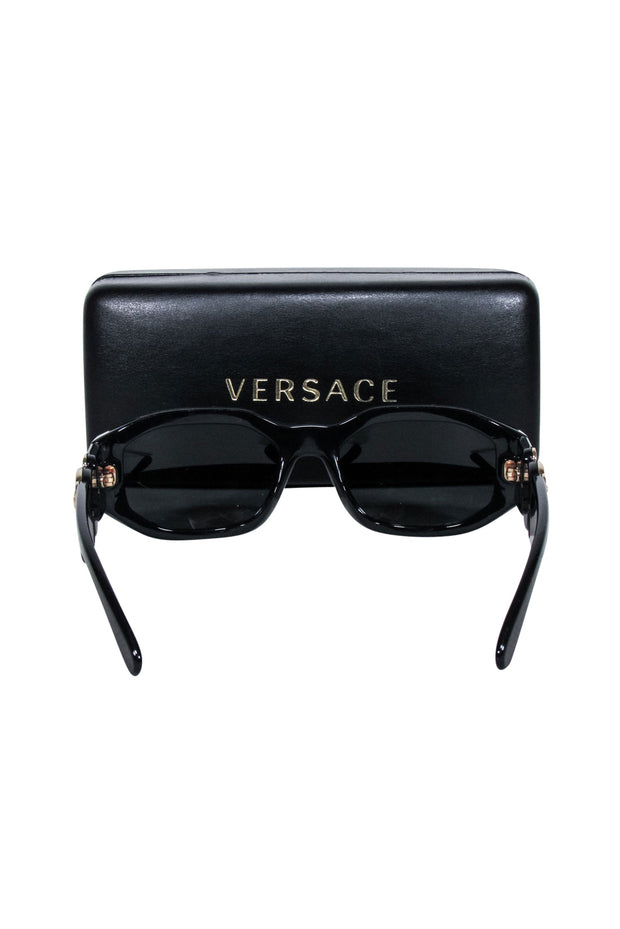 Current Boutique-Versace - Black Rectangular Sunglasses w/ Gold Logo Head Sides
