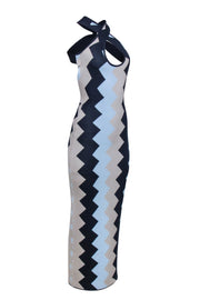 Current Boutique-Vetiver - Navy & Beige Zigzag "Rockaway" Cross Back Maxi Dress Sz M