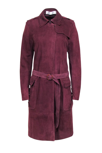 Current Boutique-Victoria Beckham - Maroon Suede Long Jacket Sz 8
