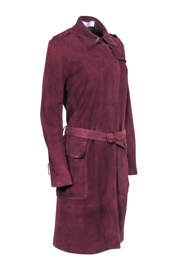 Current Boutique-Victoria Beckham - Maroon Suede Long Jacket Sz 8