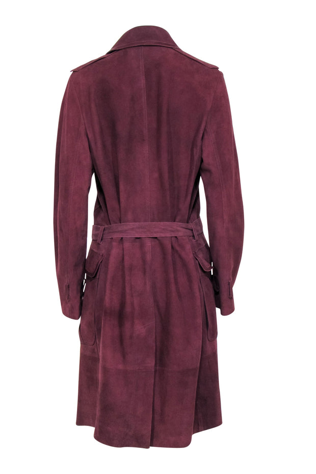 Current Boutique-Victoria Beckham - Maroon Suede Long Jacket Sz 8