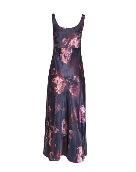 Current Boutique-Vince - Navy & Purple Floral Print Satin Midi Slip Dress Sz 2