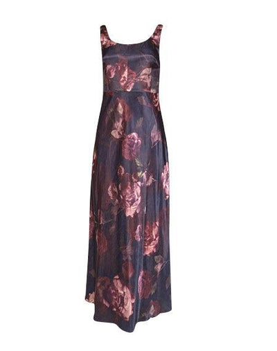 Current Boutique-Vince - Navy & Purple Floral Print Satin Midi Slip Dress Sz 2