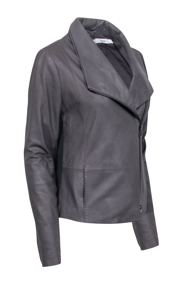 Current Boutique-Vince - Grey Goat Leather Moto Zip Jacket Sz L