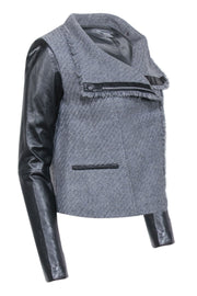 Current Boutique-Vince - Grey Wool Asymmetric Jacket w/ Leather Sleeves Sz S