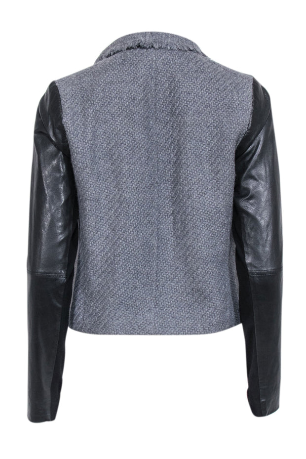 Current Boutique-Vince - Grey Wool Asymmetric Jacket w/ Leather Sleeves Sz S
