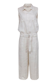 Current Boutique-Vince - Beige Linen Blend Sleeveless Button Front Jumpsuit Sz 10