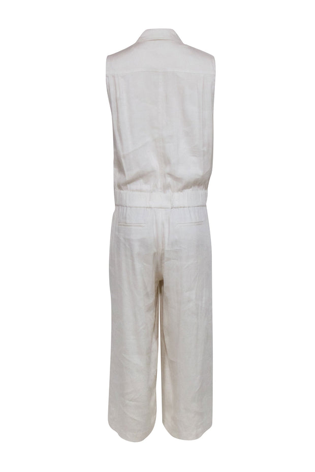 Current Boutique-Vince - Beige Linen Blend Sleeveless Button Front Jumpsuit Sz 10
