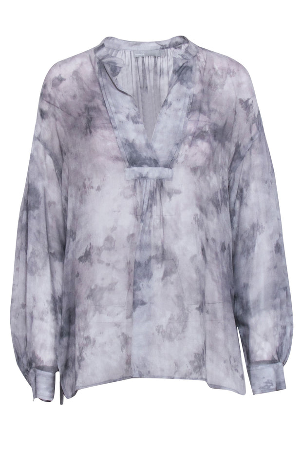 Current Boutique-Vince - Grey Tie-Dye Silk Semi-Sheer Blouse Sz M