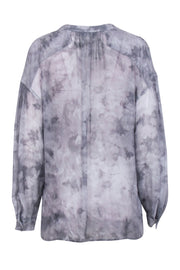 Current Boutique-Vince - Grey Tie-Dye Silk Semi-Sheer Blouse Sz M