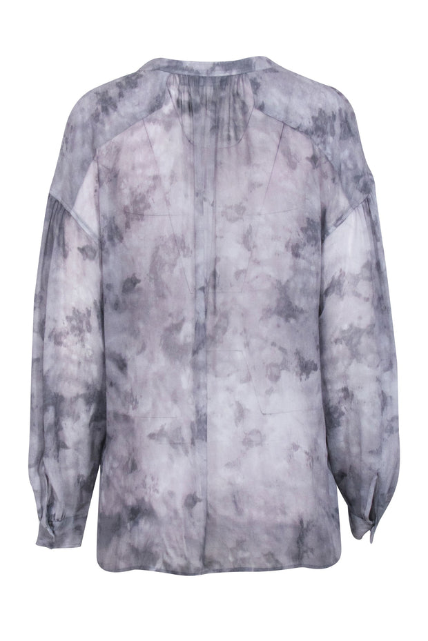 Current Boutique-Vince - Grey Tie-Dye Silk Semi-Sheer Blouse Sz M