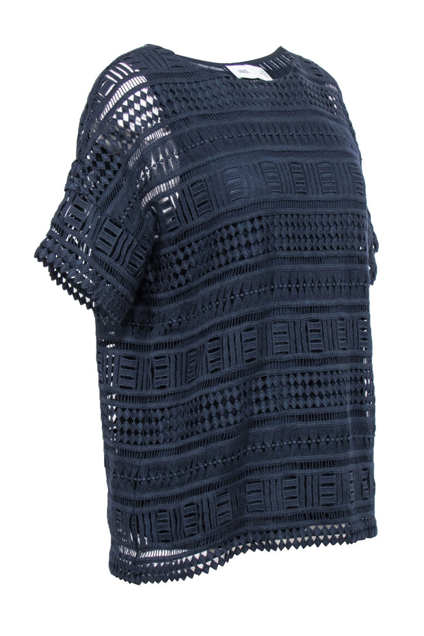 Current Boutique-Vince - Navy Eyelet Short Sleeve Top Sz M