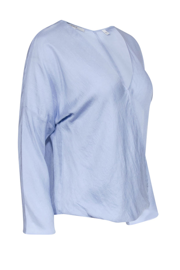 Current Boutique-Vince - Light Blue Faux Wrap Long Sleeve Blouse Sz S
