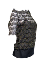 Current Boutique-Vivienne Tam - Black &amp; Gold Lace Short Sleeve Blouse Sz P