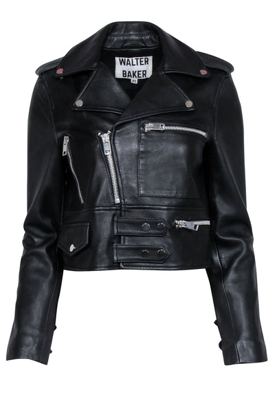 Current Boutique-Walter Baker - Black Leather Biker Jacket w/ Silver Hardware Sz XS