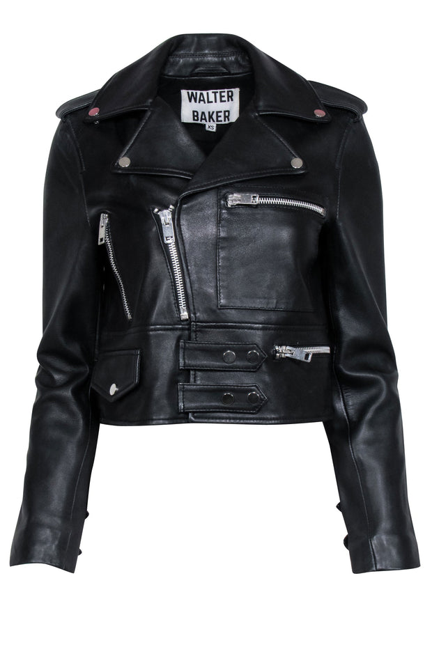 Current Boutique-Walter Baker - Black Leather Biker Jacket w/ Silver Hardware Sz XS