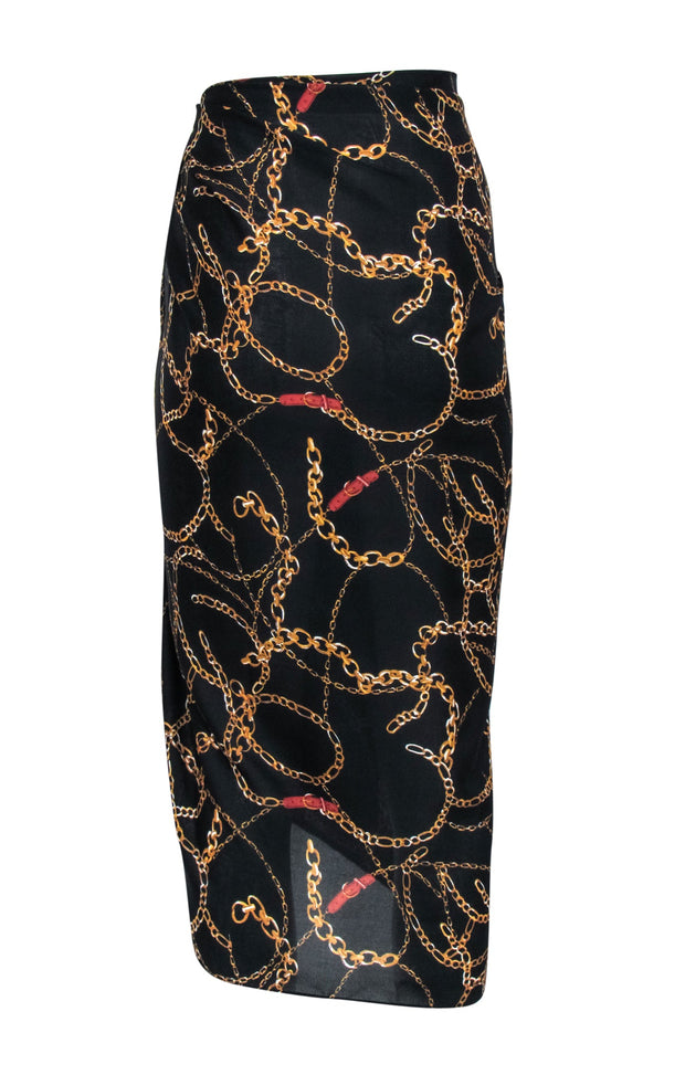 Current Boutique-Walter Baker - Black w/ Gold Chain Print Semi-Sheer Sarong One Size