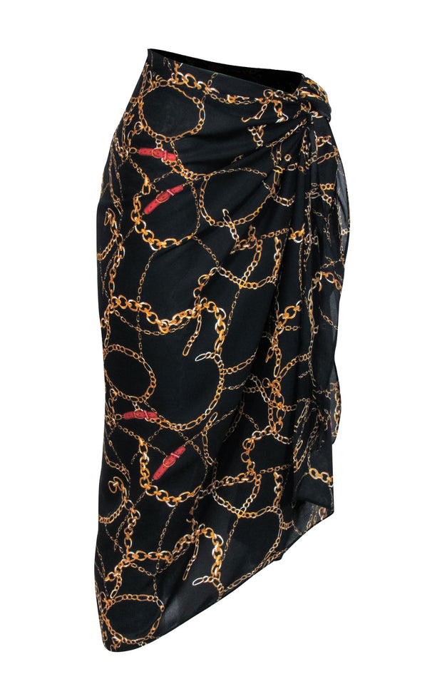 Current Boutique-Walter Baker - Black w/ Gold Chain Print Semi-Sheer Sarong One Size