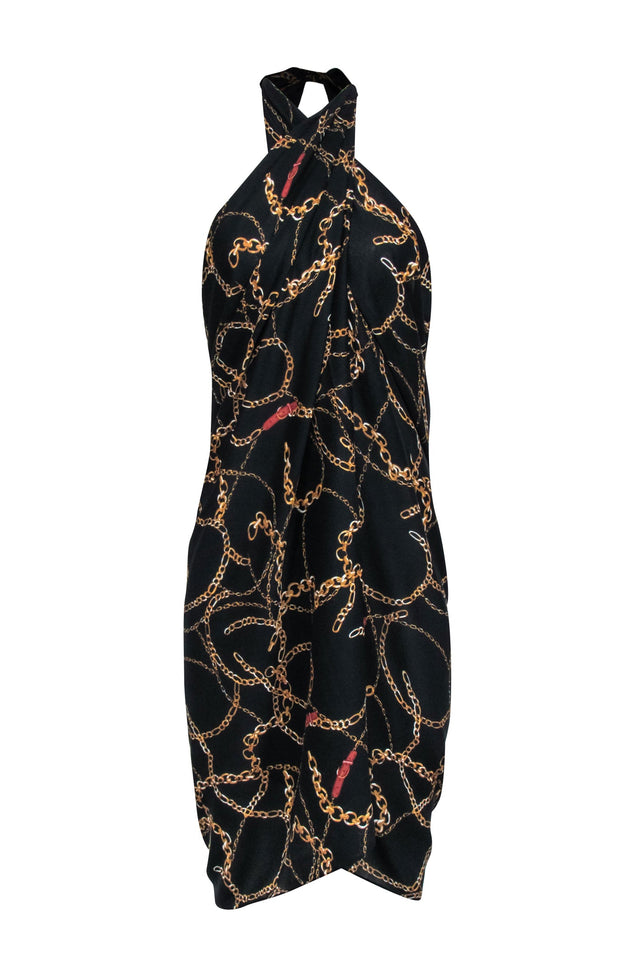 Current Boutique-Walter Baker - Black w/ Gold Chain Print Semi-Sheer Sarong One Size